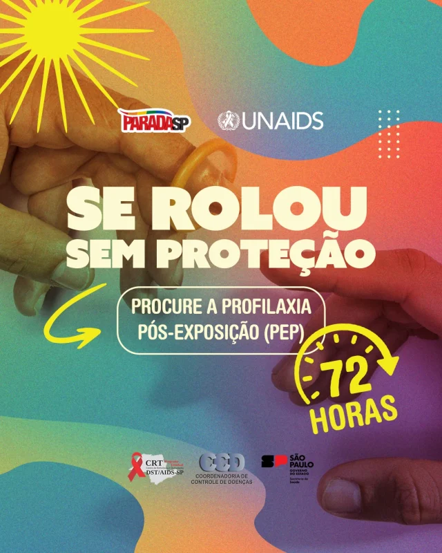 Teve alguma situação de possível exposição ao HIV durante o fim de semana? ⏰ A PEP (Profilaxia Pós-Exposição) é uma tecnologia de prevenção de urgência disponível gratuitamente no SUS. 
É fundamental agir rápido: o uso dos medicamentos deve começar até 72 horas após a exposição, estendendo-se por 28 dias. 
Acesse o serviço de saúde ou uma unidade de pronto atendimento mais próxima para receber a orientação e o acolhimento necessários. Cuidar de si agora garante o seu bem-estar amanhã. 🩹🩺 
#PEP #SaúdePública #AcessoSUS #CuidadoDeUrgência 
📌 Siga @unaidsbrasil e @paradasp @crtaids nas redes!